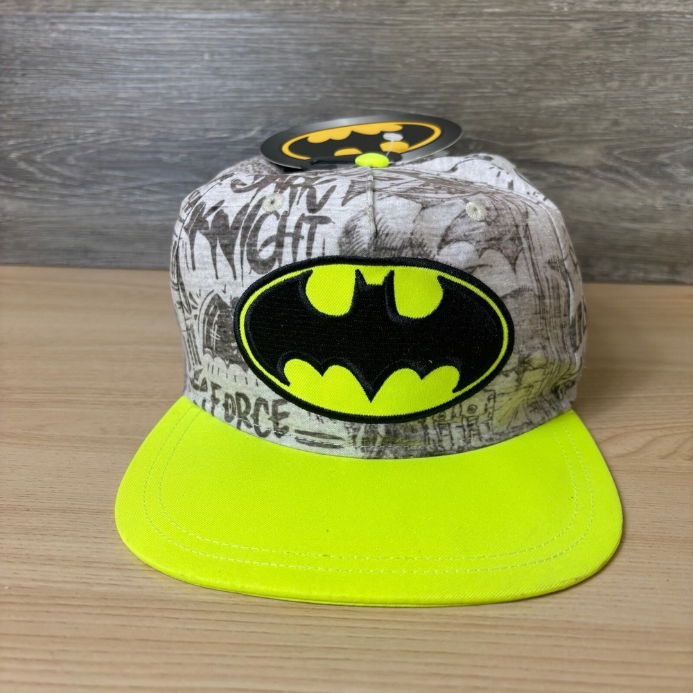 Batman Hat Cap Snap Back Youth Gray Print Neon‎ Adjustable Boys NWT*